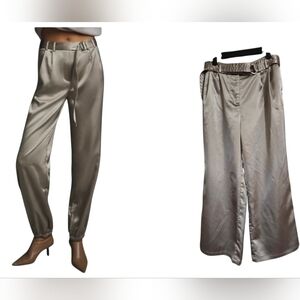 MAEVE by Anthropologie Satin Silky Belted wide-leg pants. Champagne. Size 4